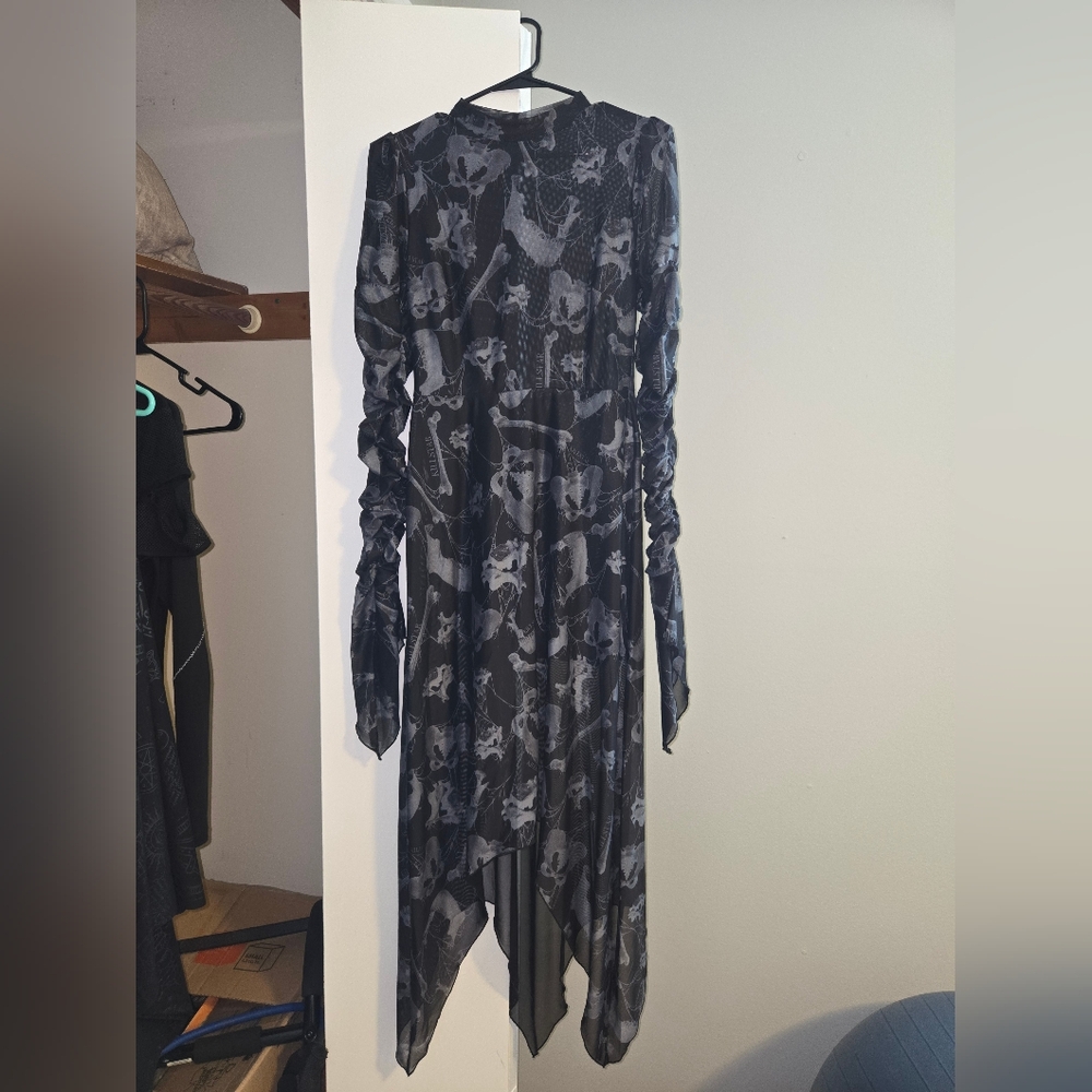 Killstar Black and Gray Skull Print Gothic Dress
